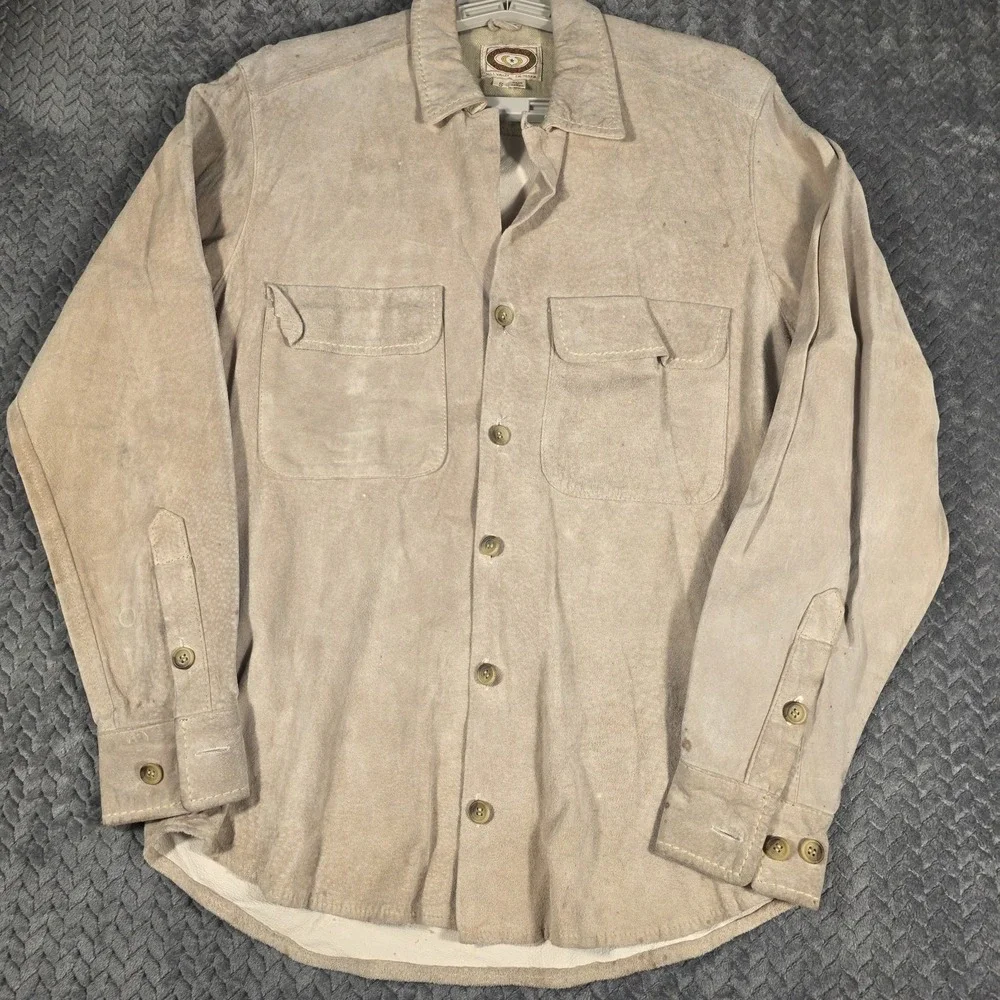Vintage Distressed Banana Republic Suede Leather Shirt Jacket Men's Small Tan